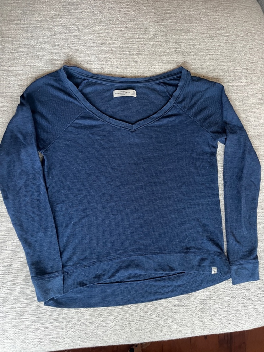 Abercrombie & Fitch Dark Blue Waffle Knit Scoop/V Neck Top